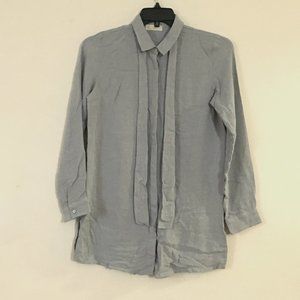 Point Collar Grey Long Sleeve Button Down Shirt Top Size 36 (Invisible buttons)